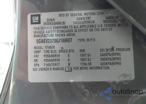 2008 Buick Enclave Cxl из США, поврежденный, VIN 5GAEV23708J189607